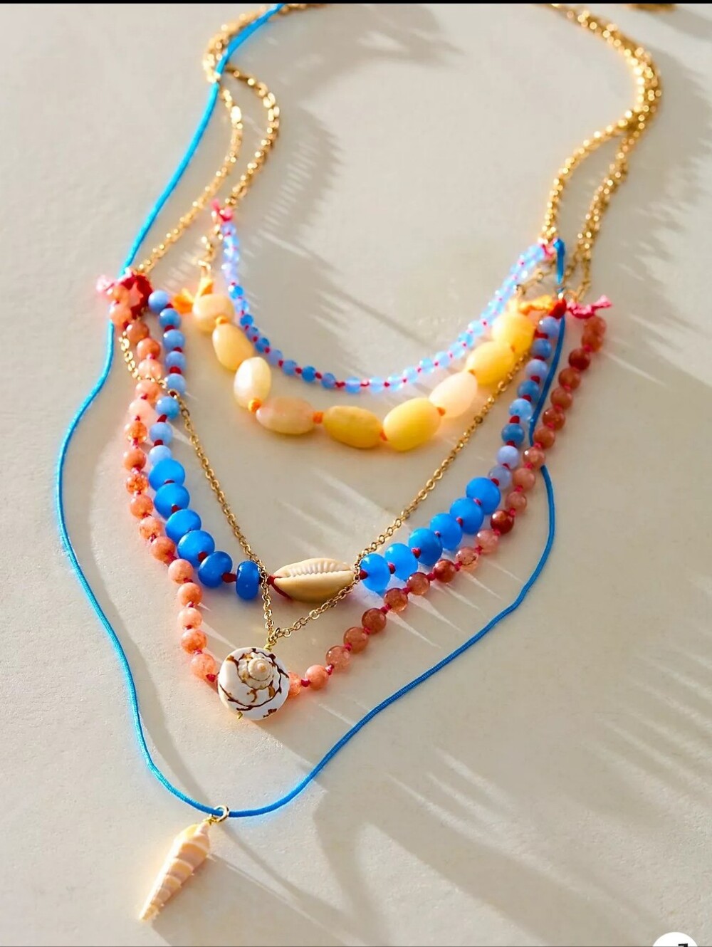 NWOT! Free People,Hailee Semiprecious Layered Beaded Necklace,Azure/Coral/Orange